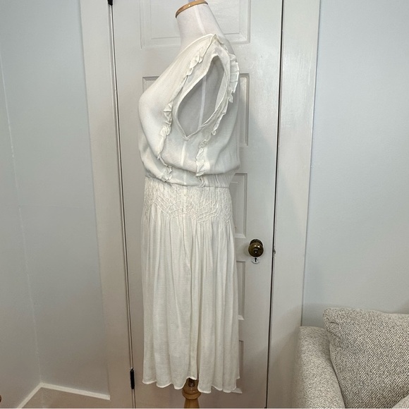 ANTHROPOLOGIE TRYB IVORY SLEEVELESS RUFFLE DRESS ASYMMETRICAL HEM SIZE LARGE - Picture 5 of 7